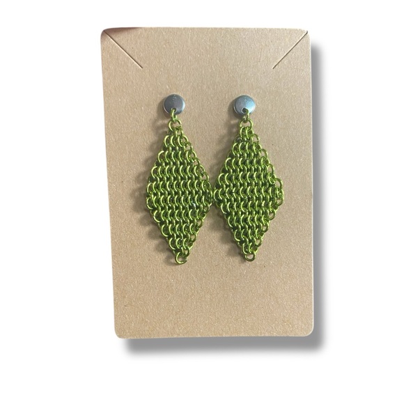 Handmade Jewelry - Handmade NWT’s Micro Chainmail Y2K Goth Grunge Medival Green Dangle Earrings
